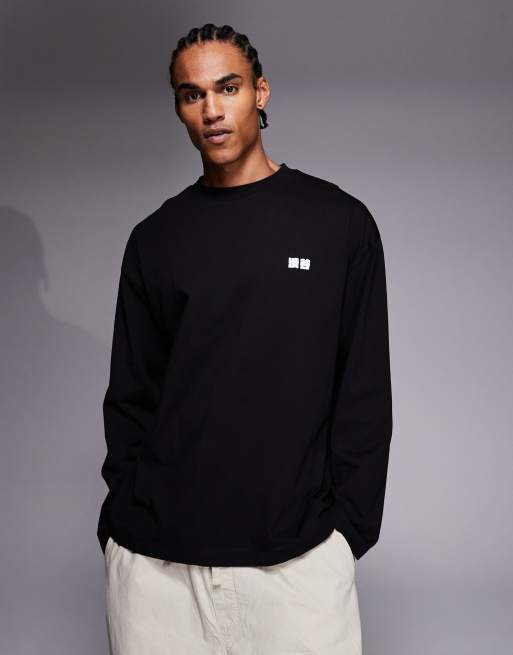 ASOS DESIGN – Svart, långärmad t-shirt i oversized fit med bubbligt Kyoto-texttryck, 3 av 5