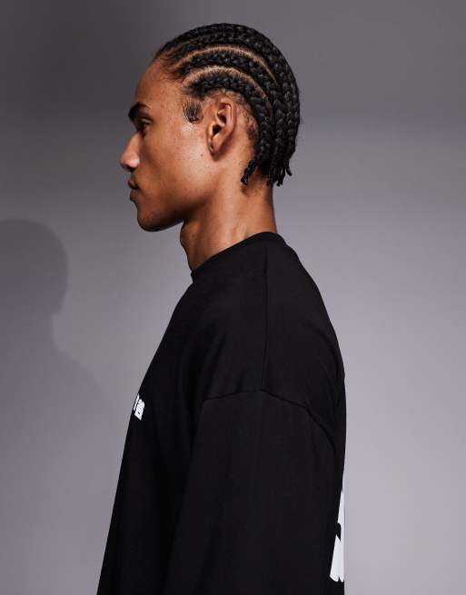 ASOS DESIGN – Svart, långärmad t-shirt i oversized fit med bubbligt Kyoto-texttryck, 4 av 5