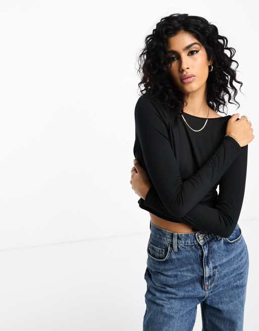ASOS DESIGN – Svart långärmad topp med bar rygg, 3 av 4