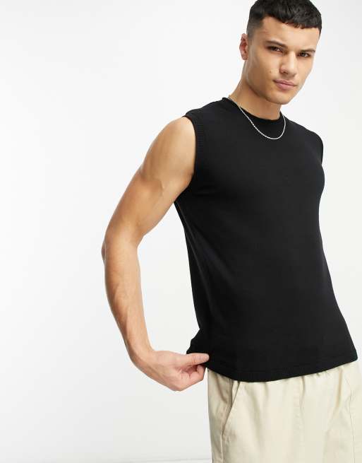 ASOS DESIGN – Svart, lättstickat linne i bomull