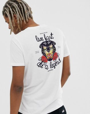 ASOS DESIGN – Svart leopardmönstrad t-shirt med tryck på bröstet och baktill-Vit
