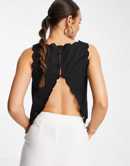 ASOS DESIGN – Svart linne i linnematerial med uddkant och slits baktill, 4 av 4