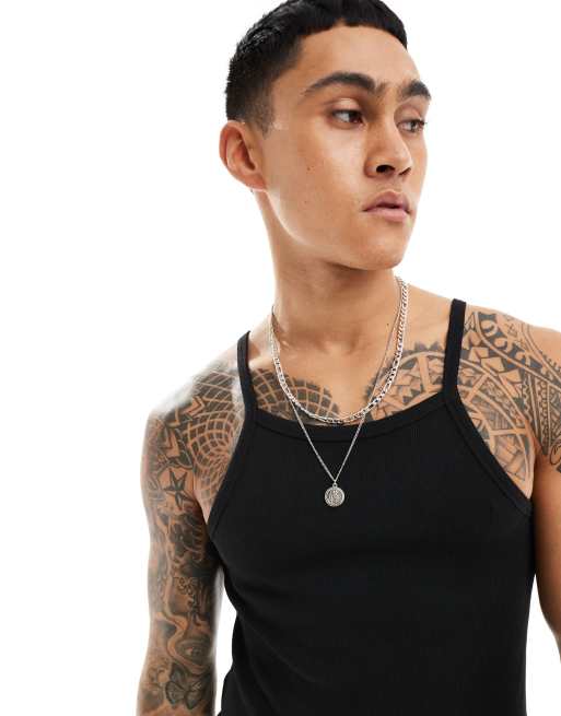 ASOS DESIGN – Svart linne i muscle fit med smala axelband, 3 av 4