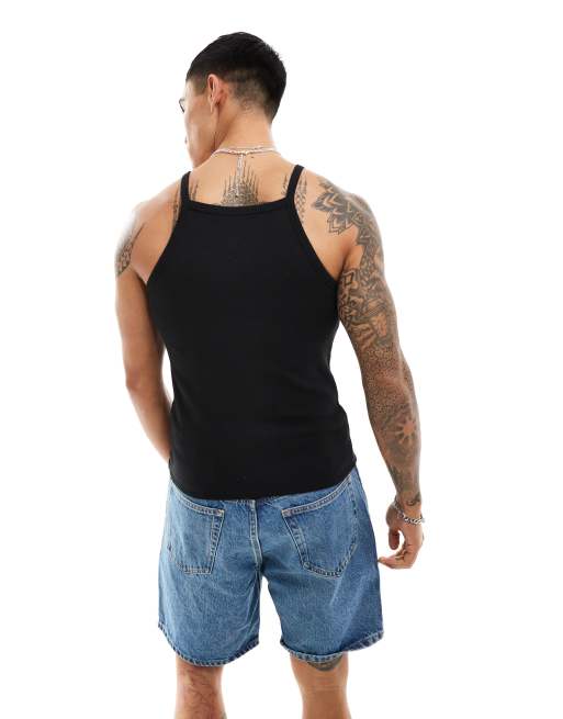 ASOS DESIGN – Svart linne i muscle fit med smala axelband, 4 av 4