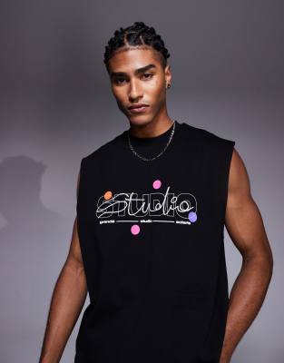 ASOS DESIGN – Svart linne i oversize med texttryck - view 1