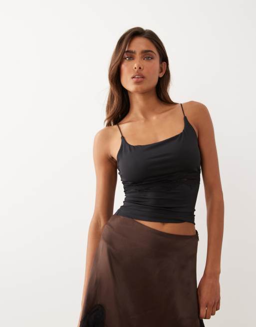ASOS DESIGN – Svart linne med fyrkantig ringning och spetsdetalj, 2 av 4