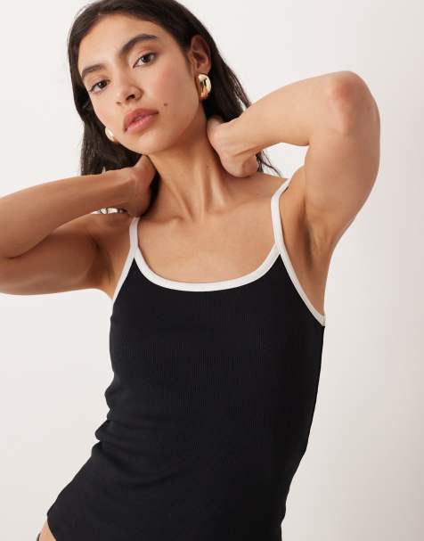 ASOS DESIGN – Svart linne med kontrastfärgade kanter och djup ringning - view 1