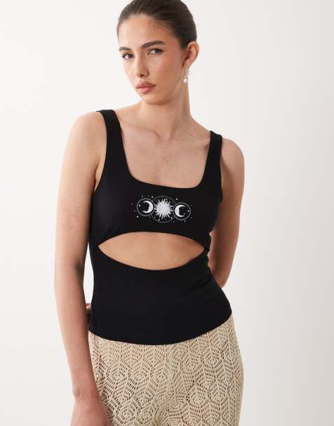 ASOS DESIGN – Svart linne med utskurna detaljer och djup ringning - view 1