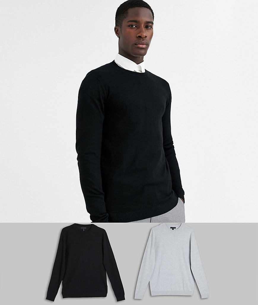 ASOS DESIGN svart / ljusgrå tröja 2 paket spar-Flerfärgad