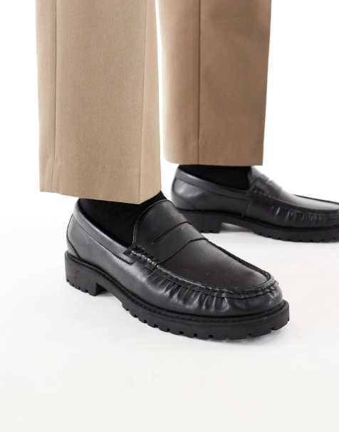 ASOS DESIGN – Svart loafers med mönstrad sula - view 1