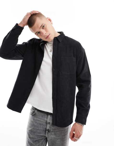 ASOS DESIGN – Svart manchesterskjorta i 90-talsstil med oversize-passform - view 1