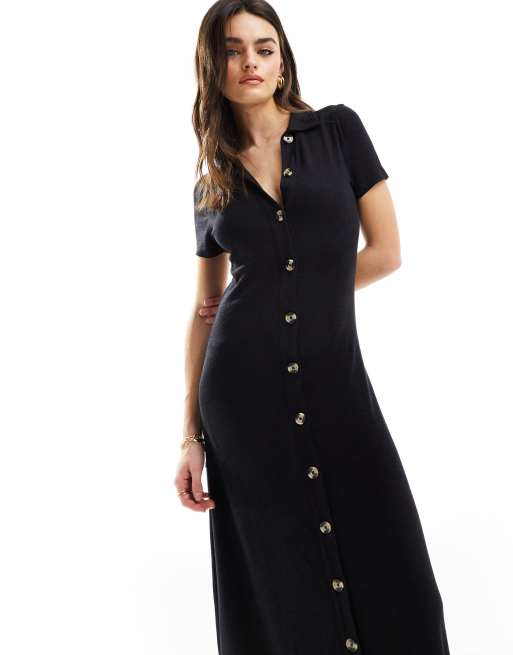 ASOS DESIGN – Svart maxi-teaklänning i linnestil med krage och knappar framtill, 2 av 4
