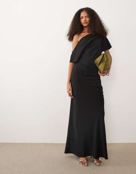 ASOS DESIGN – Svart maxiklänning med asymmetrisk ringning och drapering - view 1