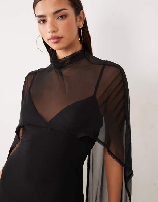 ASOS DESIGN – Svart maxiklänning med lång cape, 2 av 4