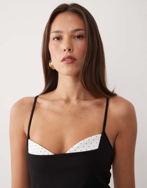 ASOS DESIGN – Svart maxiklänning med smala axelband och prickig bystdetalj, 3 av 4