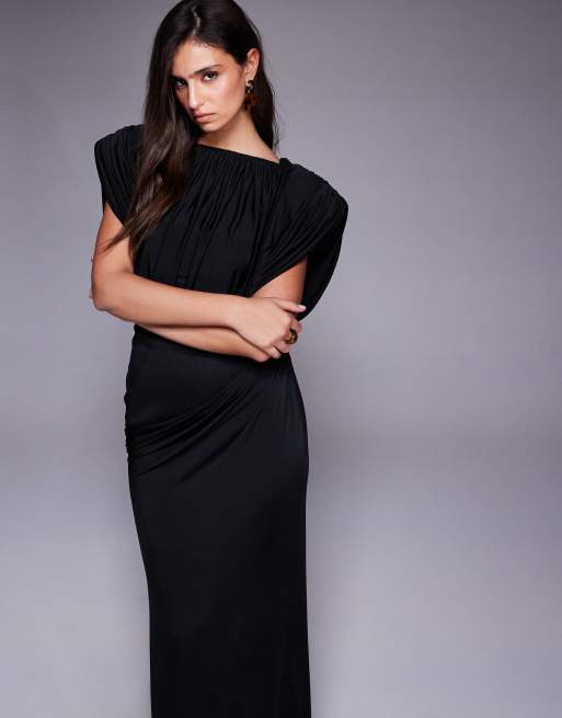 ASOS DESIGN – Svart maxiklänning med strukturerade axlar och synlig korsett, 3 av 4