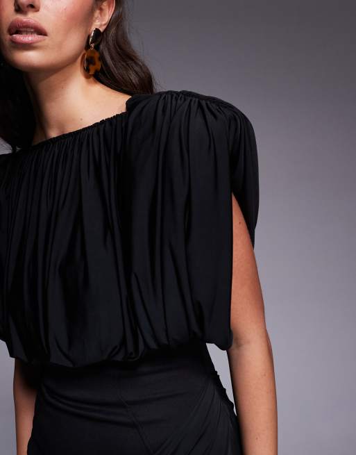 ASOS DESIGN – Svart maxiklänning med strukturerade axlar och synlig korsett, 4 av 4