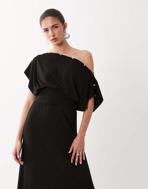 ASOS DESIGN – Svart midaxiklänning med knäppning, 4 av 4