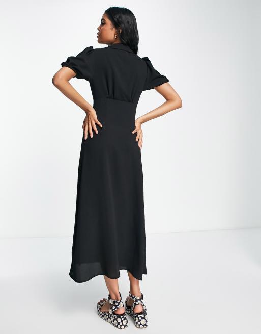 ASOS DESIGN – Svart midi-teaklänning i skjortstil med knäppning framtill, 2 av 4