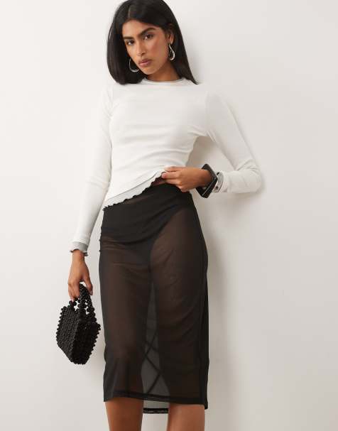 ASOS DESIGN – Svart midikjol i skir mesh - view 1
