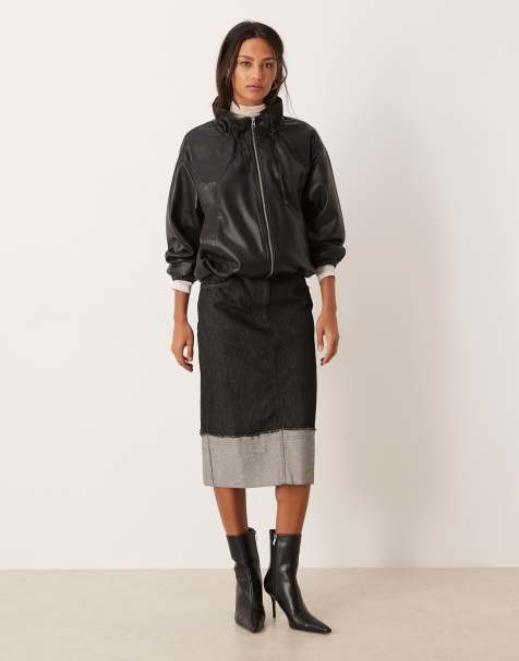 ASOS DESIGN – Svart midikjol med uppvikt kant och sliten fåll - view 1