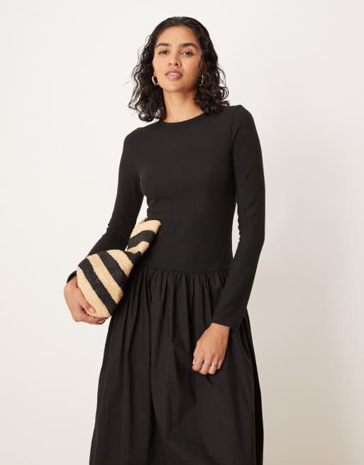 ASOS Design – Svart midiklänning i hybridmodell med lång ärm och urringad rygg, 4 av 4