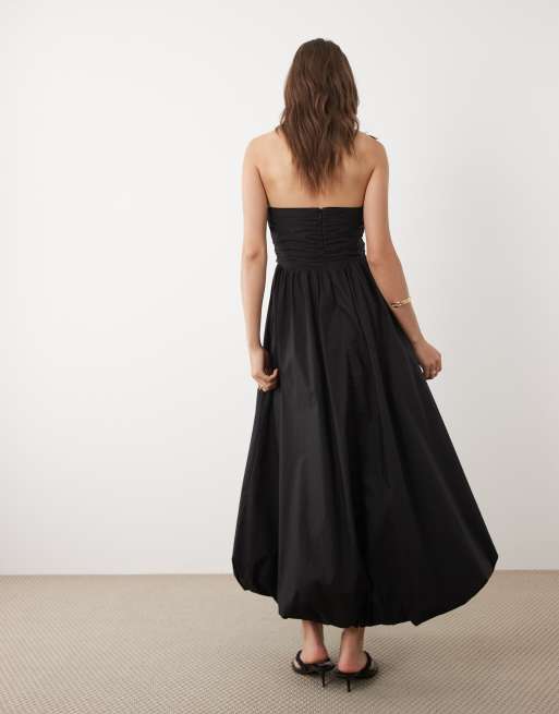 ASOS DESIGN – Svart midiklänning med bandeau-ringning och rynkning, 4 av 4
