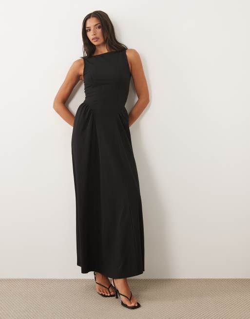 ASOS DESIGN – Svart midiklänning med båtringning och midjedetalj, 2 av 4