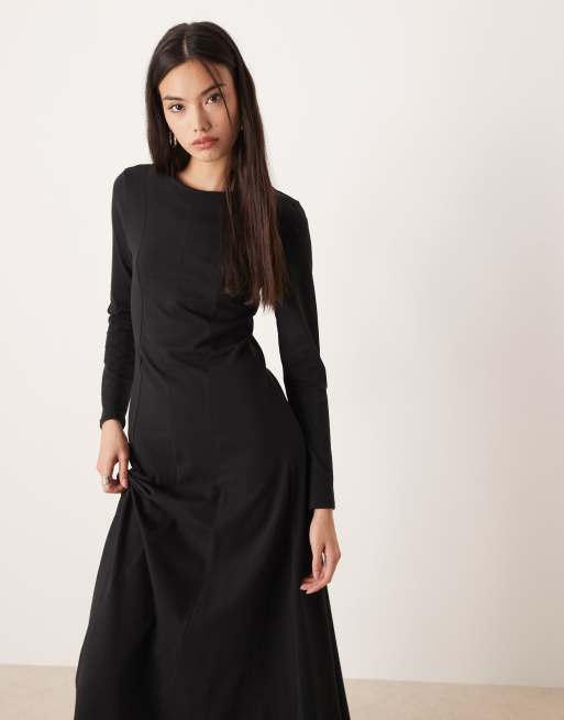 ASOS DESIGN – Svart midiklänning med dekorativ söm och långa ärmar, 4 av 4