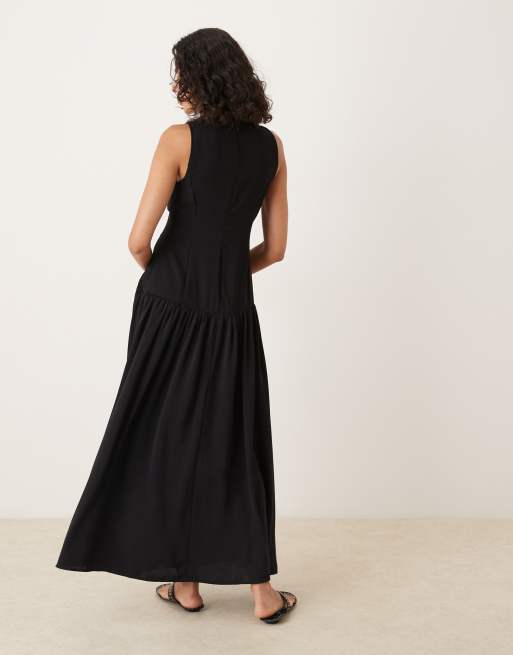 ASOS DESIGN – Svart midiklänning med fyrkantig ringning och sänkt midja, 4 av 4