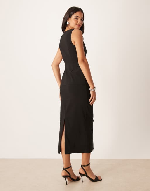 ASOS DESIGN – Svart midiklänning med knäppning och båtringning, 2 av 4