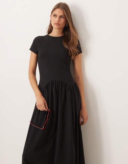 ASOS DESIGN – Svart, midiklänning med korta ärmar och sänkt midja, 4 av 4