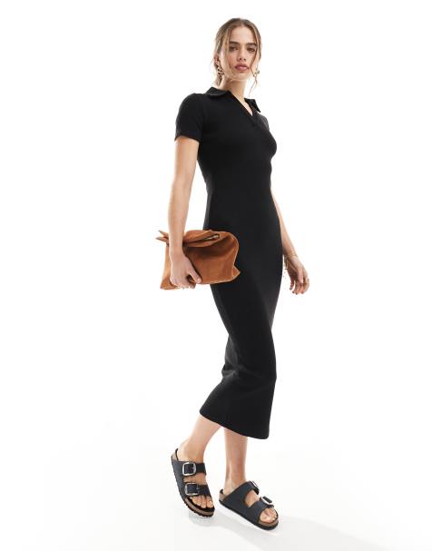 ASOS DESIGN – Svart midiklänning med pikékrage - view 1