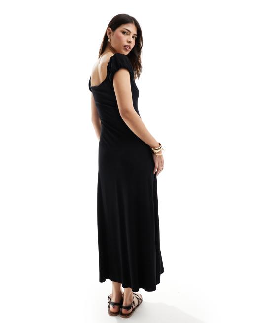 ASOS DESIGN – Svart midiklänning med puffärmar och fyrkantig ringning, 4 av 4