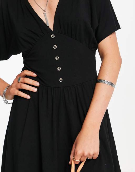 ASOS DESIGN – Svart mini-teaklänning med knappar, 3 av 4