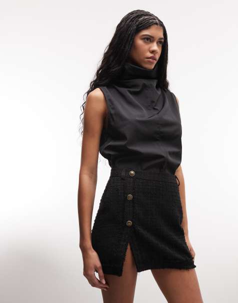 ASOS DESIGN – Svart minikjol i bouclé med låg midja - view 1