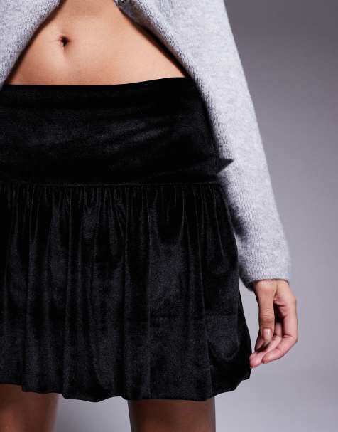 ASOS DESIGN – Svart minikjol i sammet med ballongfåll - view 1