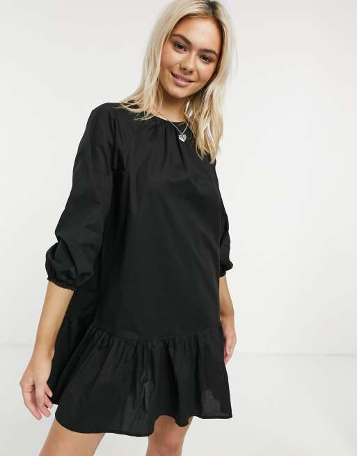 ASOS DESIGN – Svart miniklänning i bomullspoplin med peplumfåll, 4 av 4