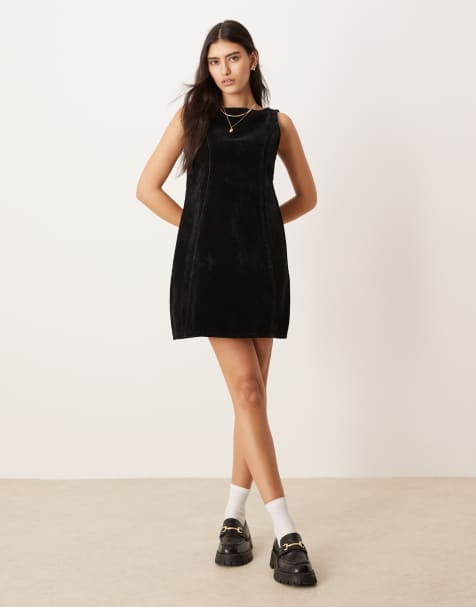 ASOS DESIGN – Svart miniklänning i flockad denim - view 1