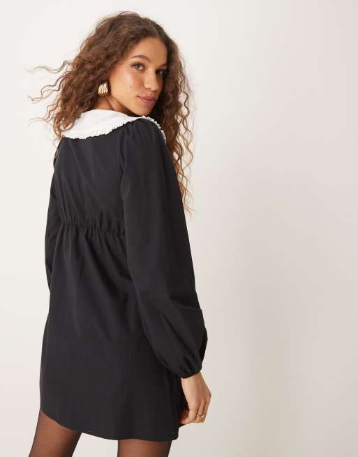 ASOS DESIGN – Svart miniklänning i poplin med krage, 3 av 4