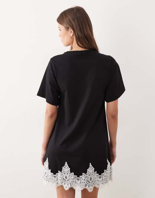 ASOS DESIGN – Svart miniklänning med korta ärmar och spetskant, 4 av 4