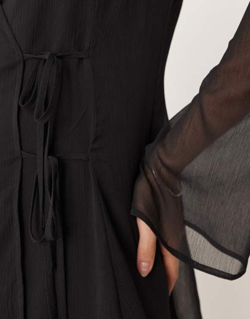 ASOS DESIGN – Svart miniklänning med omlottdesign och knytning, 3 av 4