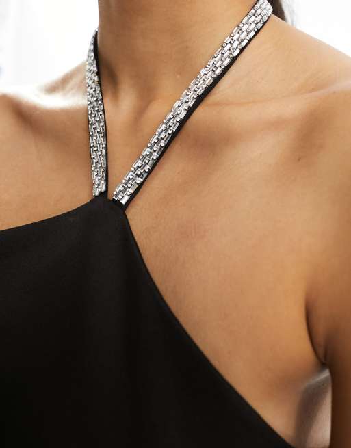 ASOS DESIGN – Svart miniklänning med strassprydd halterneck, 2 av 4
