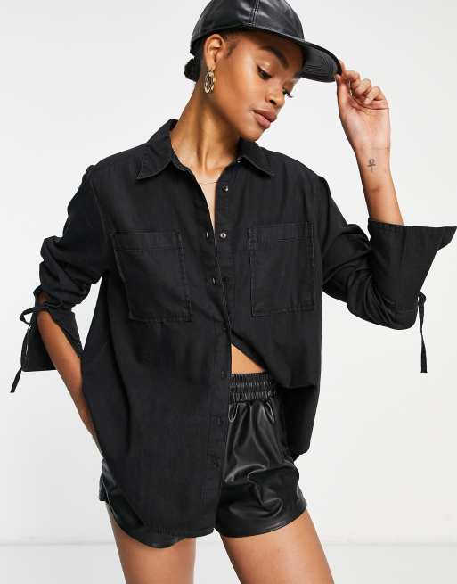 ASOS DESIGN – Svart mjuk jeansskjorta i oversize med tvättad finish