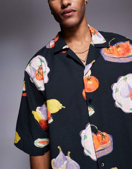 ASOS DESIGN – Svart, mönstrad skjorta i oversize med platt krage och boxig passform, 4 av 4