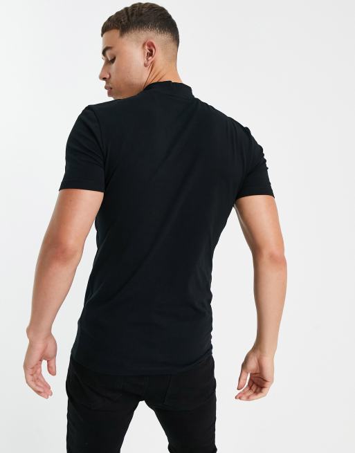ASOS DESIGN - Svart muscle fit  t-shirt med polokrage, 3 av 4