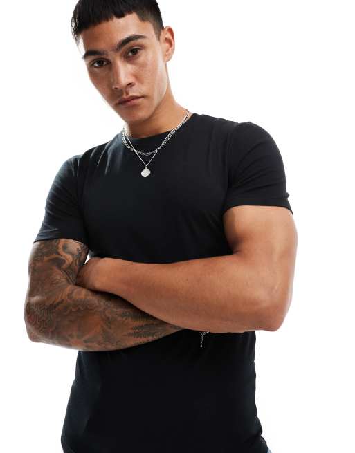 ASOS DESIGN – Svart och beigemelerad bas-t-shirt i muscle fit, 2-pack  , 2 av 4