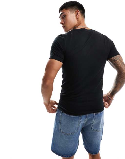 ASOS DESIGN – Svart och beigemelerad bas-t-shirt i muscle fit, 2-pack  , 4 av 4