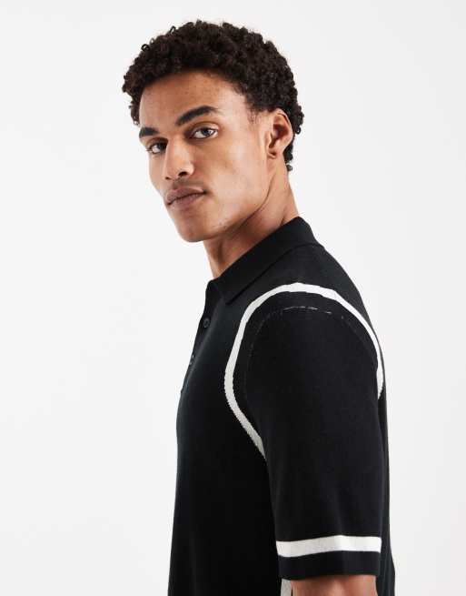 ASOS DESIGN – Svart och gräddvit, stickad pikétröja med paneldetalj, 4 av 5