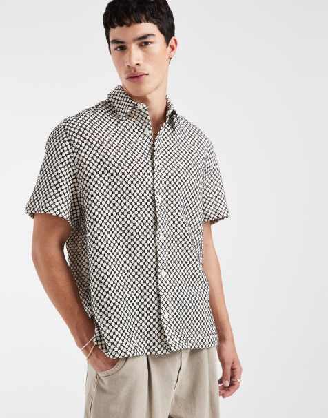 ASOS DESIGN – Svart och gräddvit, virkad skjorta med avslappnad passform - view 1